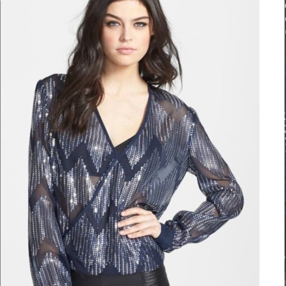 Sheer sequin top blue and silver